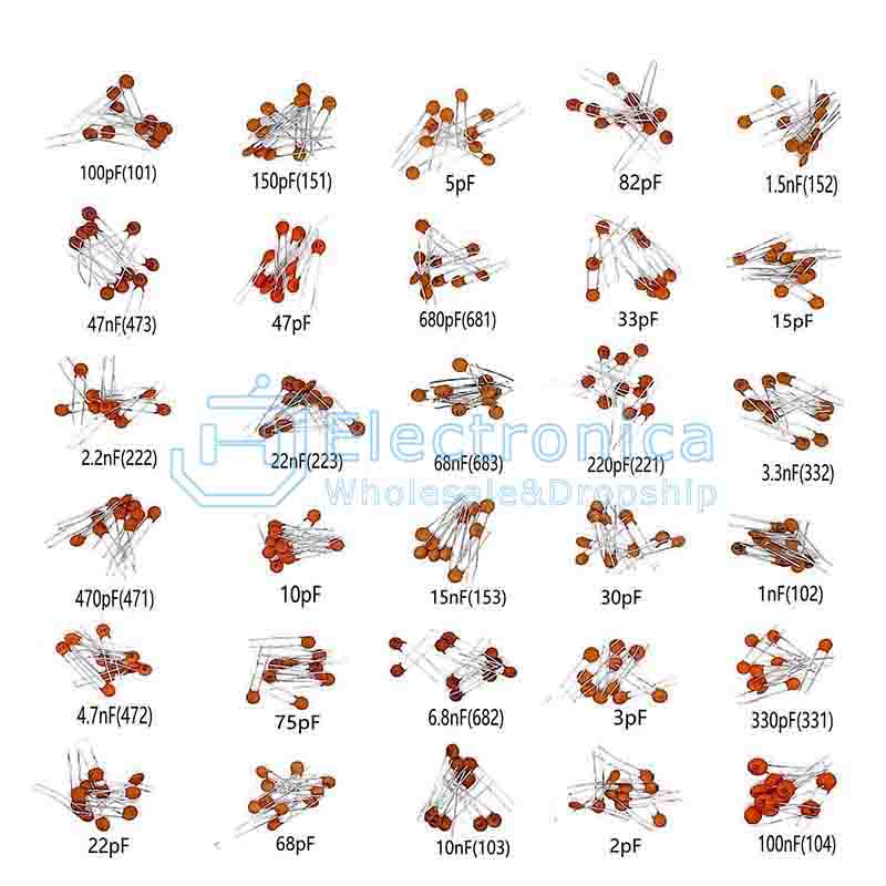 300pcs 30 Kinds 2pF-0.1uF 100nF Ceramic Capacitor Kit - I Found Tech Chinese Warehouse Import