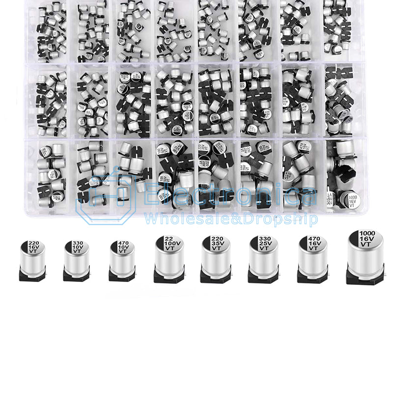 400pcs 24 Values 1uF-1000uF SMD Aluminum Electrolytic Capacitor Kit - I Found Tech Chinese Warehouse Import