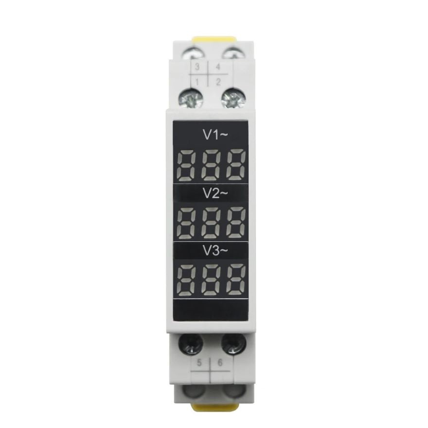 Din Rail Mini Three-Phase LED Voltmeter product image for electronics and prototyping use