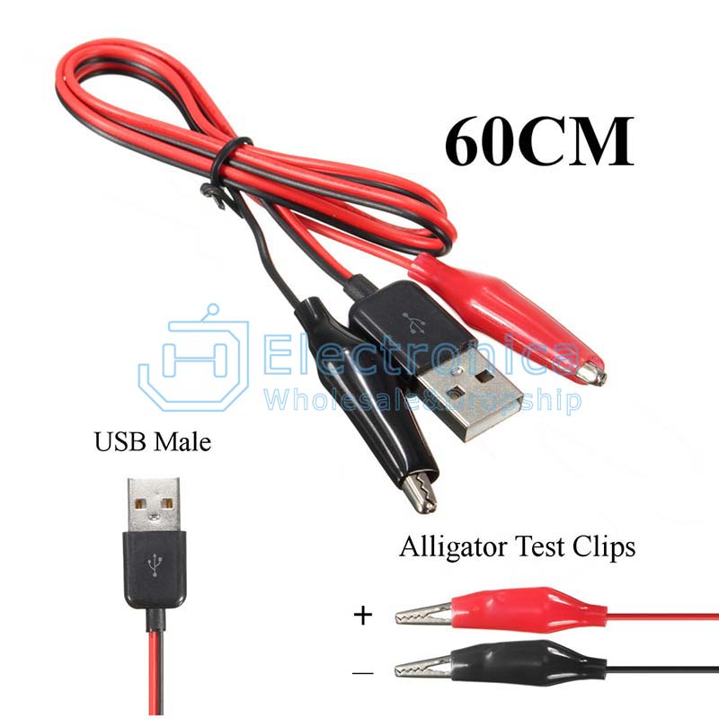 60CM Alligator Test Clips Clamp to USB Male Connector Power Adapter Cable - I Found Tech Chinese Warehouse Import