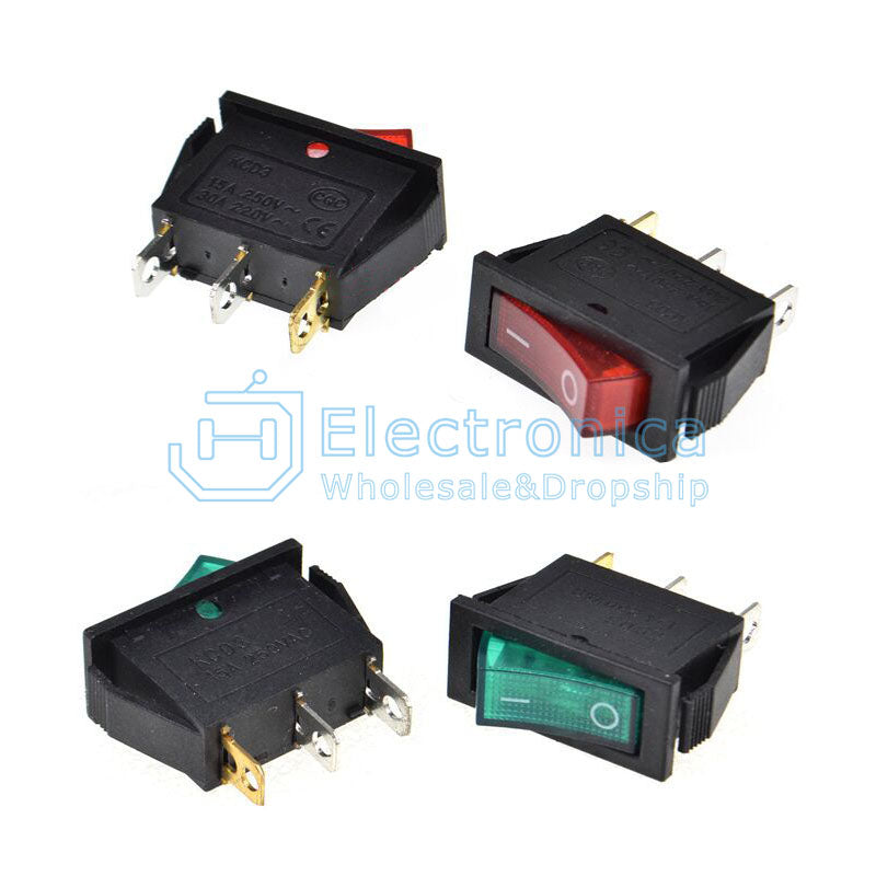 KCD3 3Pin 16A/250V Boat Switch with Light - I Found Tech Chinese Warehouse Import - Green 5pcs
