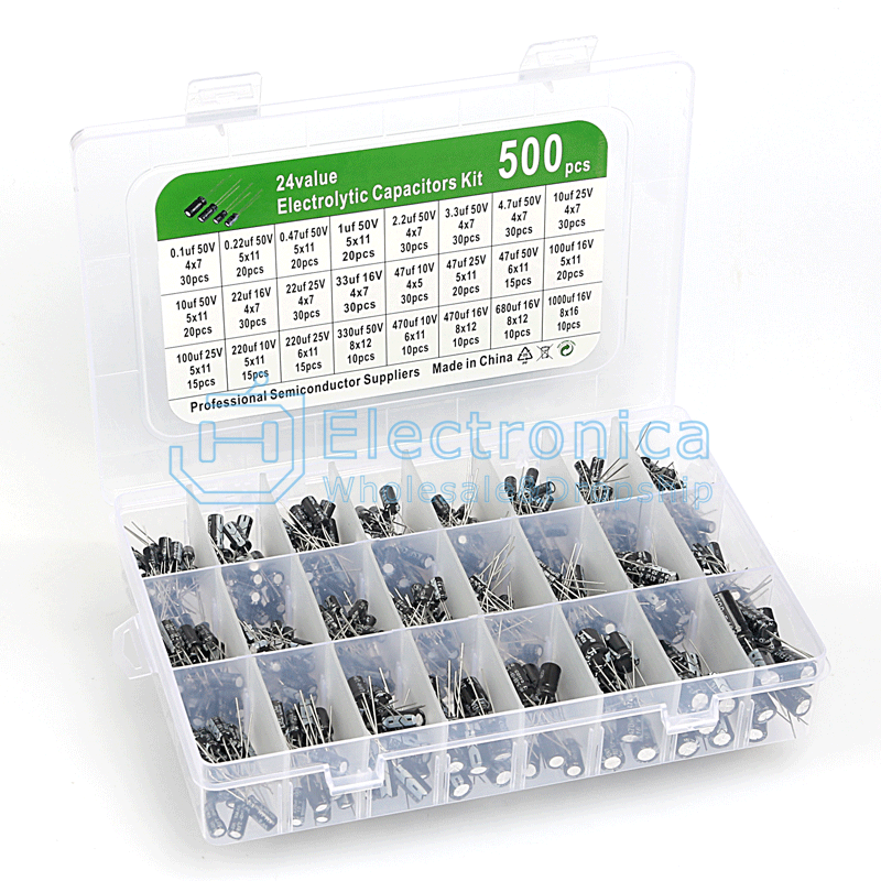 500pcs 24 Values 0.1uF-1000uF Aluminum Electrolytic Capacitor Kit - I Found Tech Chinese Warehouse Import