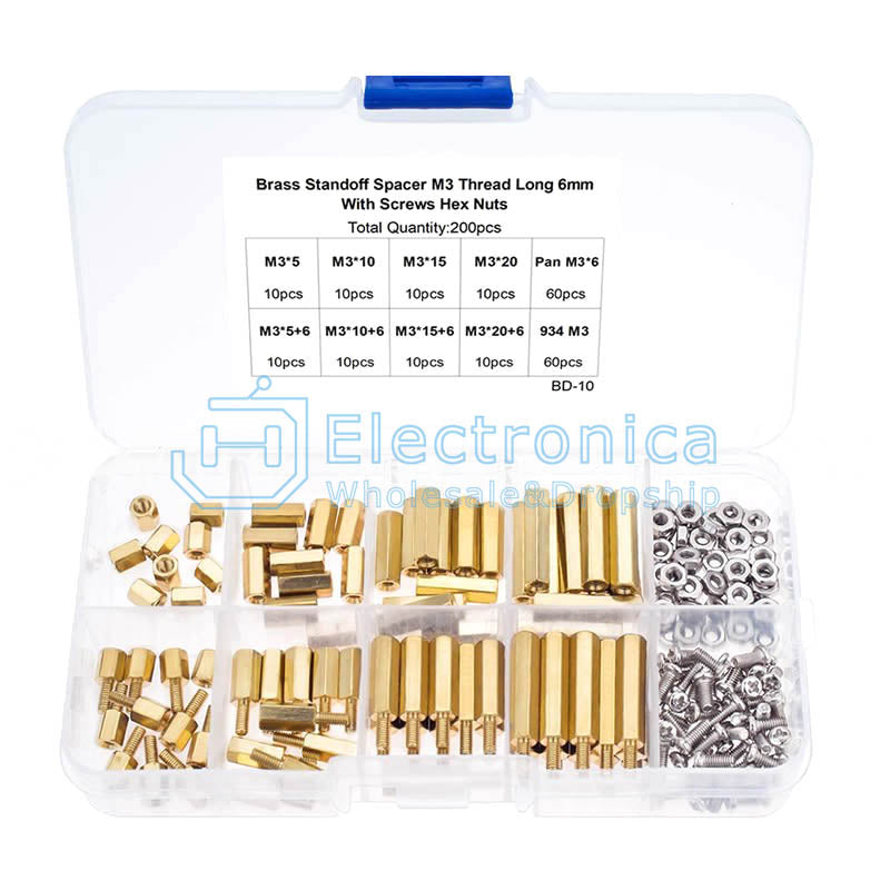 M3*6/10/15/20 Single/Double-Pass Hex Copper Column Kit with Screw and Nut - I Found Tech Chinese Warehouse Import - 200pcs