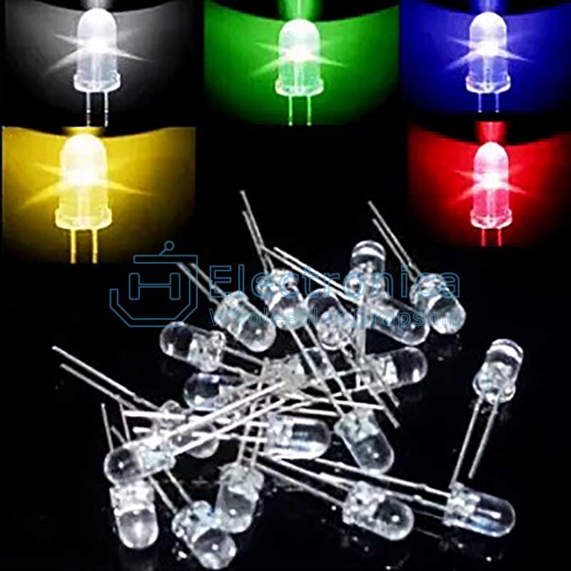100pcs Transparent 5mm Round LED Diode Red/Green/Blue/White/Yellow Light each 20pcs - I Found Tech Chinese Warehouse Import