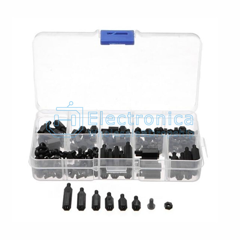 180pcs M3 Nylon Spacers Screws Nuts Hexagon Studs Box Kit - I Found Tech Chinese Warehouse Import - Black