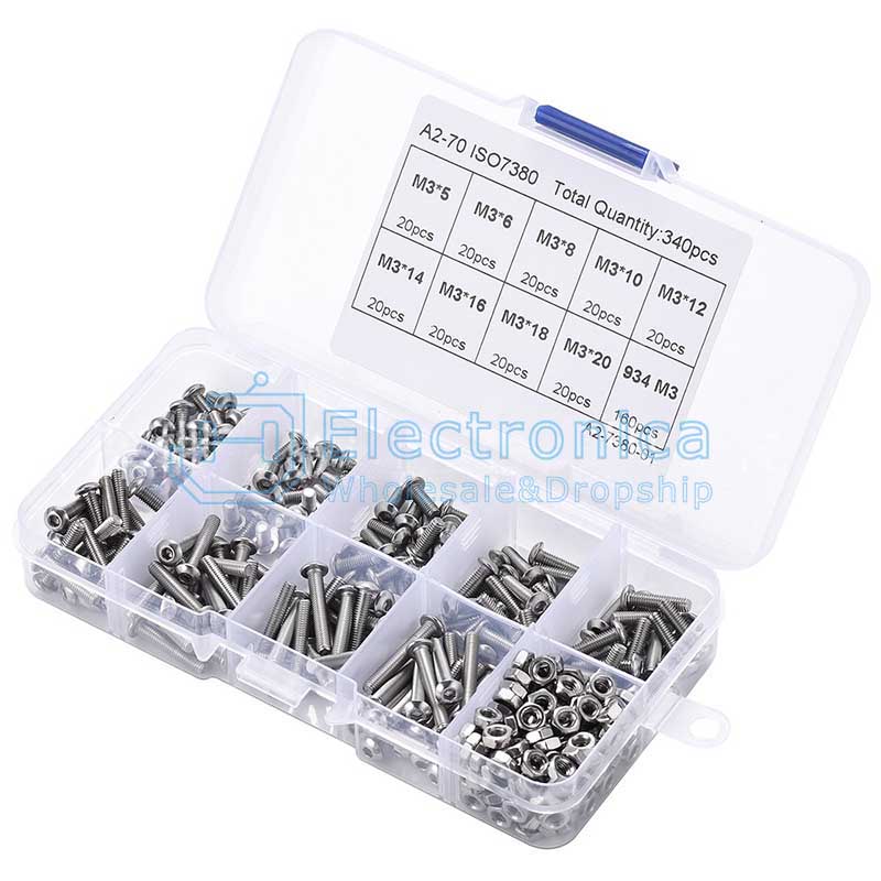 340pcs M3 304 Stainless Steel Hexagon Screws Nuts Box Kit - I Found Tech Chinese Warehouse Import