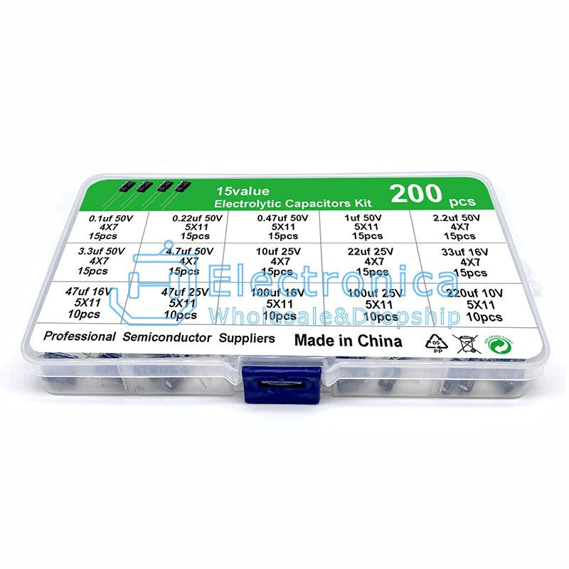 200pcs 15 Values Electrolytic Capacitors Kit - I Found Tech Chinese Warehouse Import